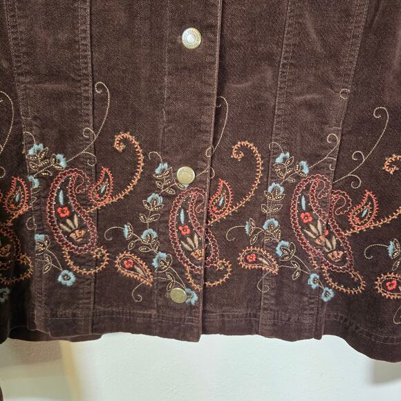 Jones New York Y2K Jacket Women's L Brown Velvet Embroidered Gilmore Girls Boho - Picture 3 of 9